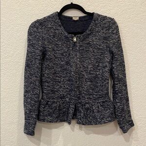 J. Crew Chic Blue Tweed Peplum Jacket